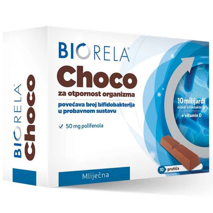 Biorela Choco Mliječna čokolada probiotik, 10 kom.