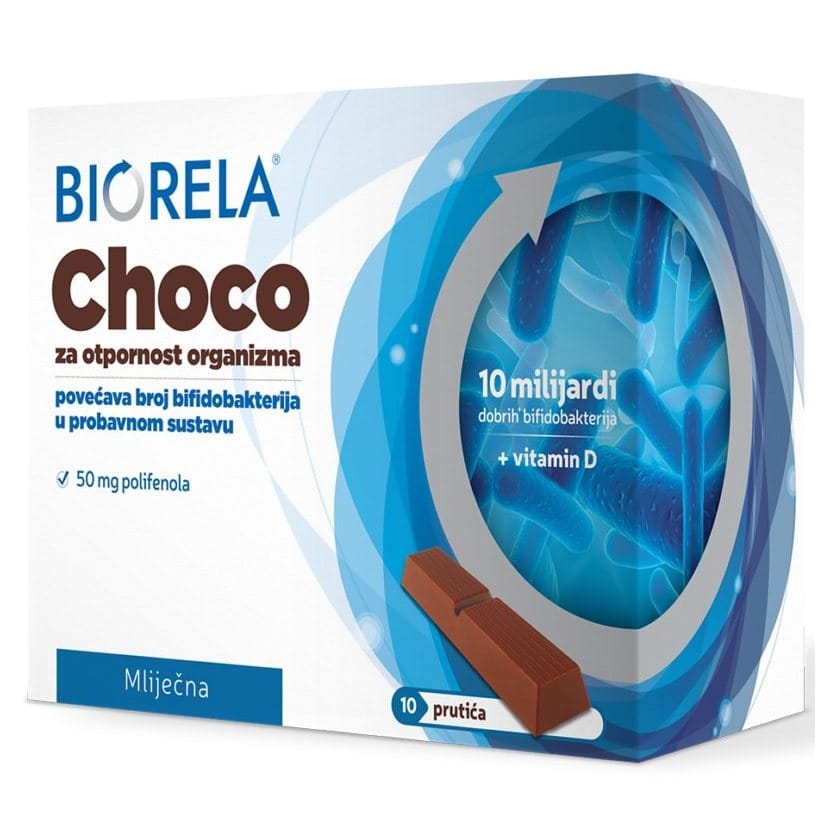 Biorela Choco Mliječna čokolada probiotik, 10 kom. Biorela Choco Mliječna čokolada probiotik, 10 kom.