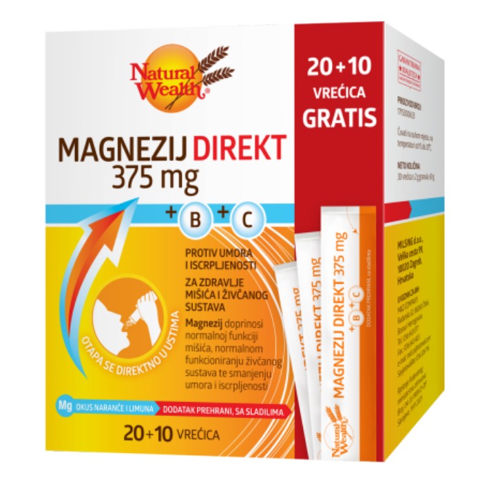 Natural Wealth Magnezij Direkt 375 mg +B+C 20+10 vrećica Gratis Natural Wealth Magnezij Direkt 375 mg +B+C 20+10 vrećica Gratis
