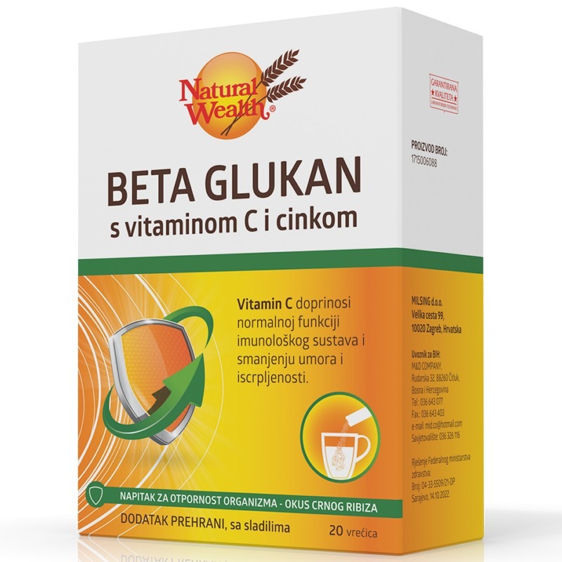 Natural Wealth Beta glukan s vitaminom C i cinkom 20 vrećica Natural Wealth Beta glukan s vitaminom C i cinkom 20 vrećica