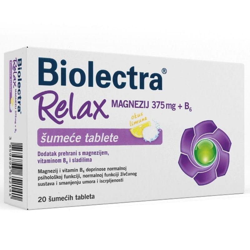 Biolectra Relax Magnezij 375mg + B6 20 šumećih tableta Biolectra Relax Magnezij 375mg + B6 20 šumećih tableta