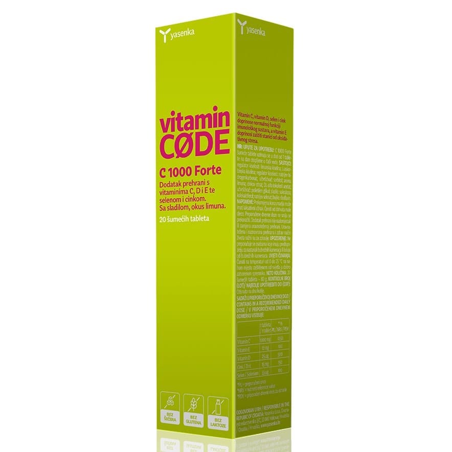 Yasenka Vitamin CODE C 1000 Forte 20 šumećih tableta Yasenka Vitamin CODE C 1000 Forte 20 šumećih tableta