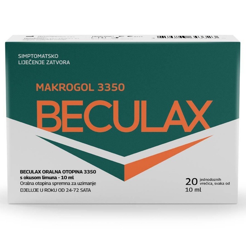 Beculax Makrogol 3350 za simptomatsko liječenje zatvora 20 vrećica Beculax Makrogol 3350 za simptomatsko liječenje zatvora 20 vrećica