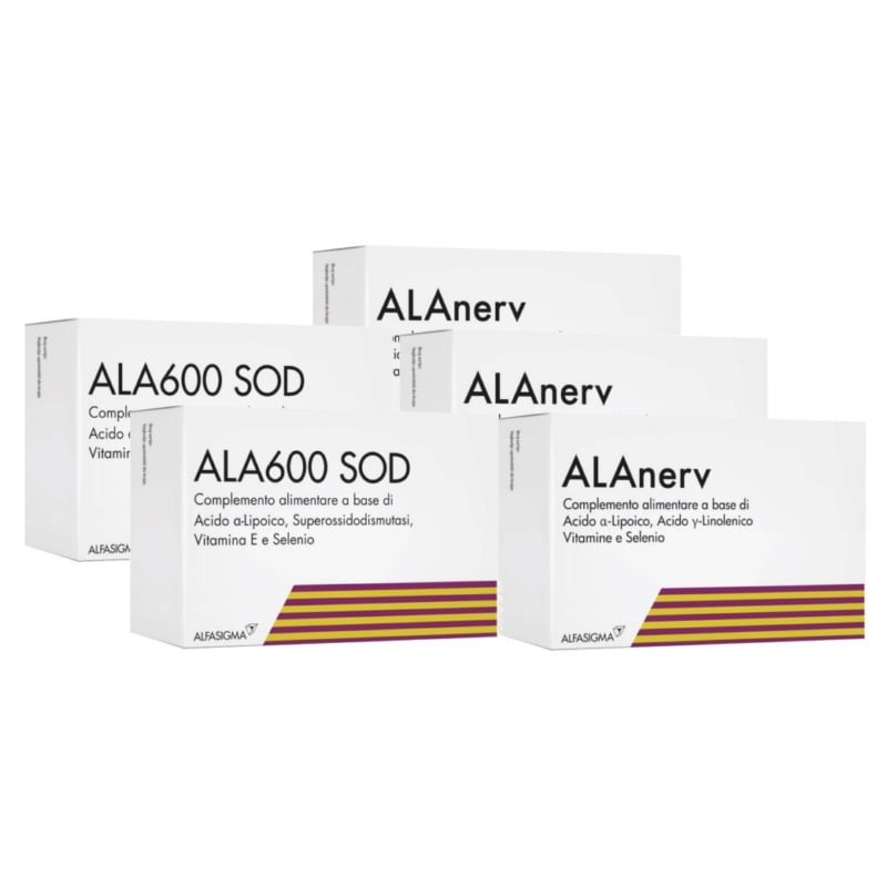 ALA600 SOD (2 kutije) + ALAnerv (3 kutije) za regeneraciju živaca 3 mjeseca primjene ALA600 SOD (2 kutije) + ALAnerv (3 kutije) za regeneraciju živaca 3 mjeseca primjene