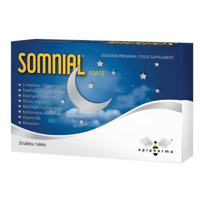 Apipharma Somnial Forte melatonin, valerijana, pasiflora i triptofan za opuštanje i miran san 20 tableta Apipharma Somnial Forte melatonin, valerijana, pasiflora i triptofan za opuštanje i miran san - Slika 1
