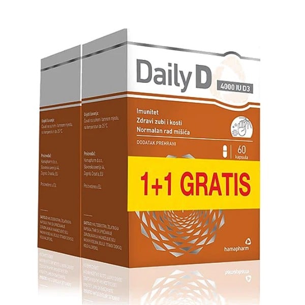 Hamapharm Daily D 4000 IU vitamin D3 za imunitet, kosti i mišiće 1+1 GRATIS Hamapharm Daily D 4000 IU vitamin D3 za imunitet, kosti i mišiće 1+1 GRATIS