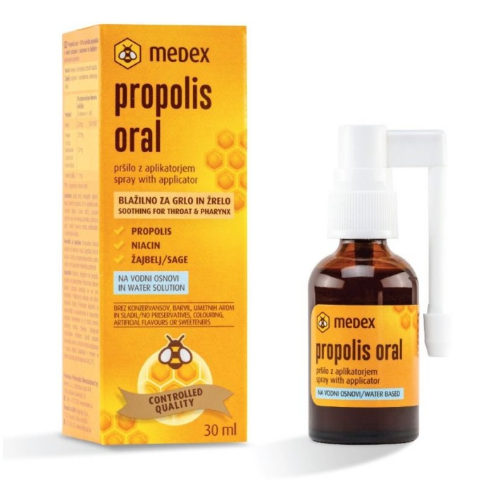 Medex Propolis Oral Spray 10% na bazi vode za grlo i usnu sluznicu 30ml Medex Propolis Oral Spray 10% na bazi vode za grlo i usnu sluznicu 30ml
