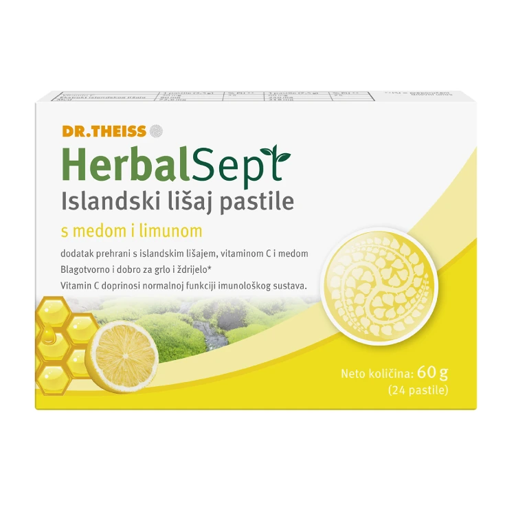 Herbalsept Islandski lišaj pastile za grlo s medom i limunom 24 komada Herbalsept Islandski lišaj pastile za grlo s medom i limunom 24 komada